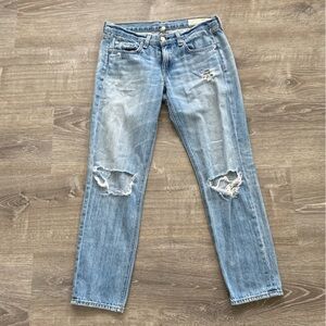rag & bone Blue Straight Leg Jeans with Distressed Details